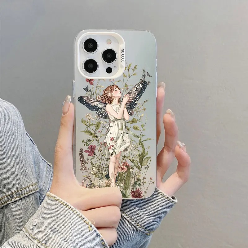

Pretty Butterfly Wing Little Girl Phone Cover For for IPhone 13 12 Mini 11 Pro Max 16 Pro Max 15 Pro 14 Plus Laser Phone Cases