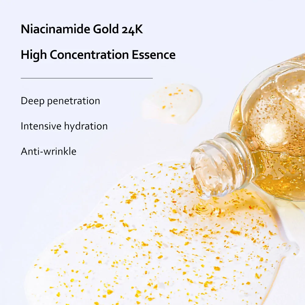 Продукт по уходу за кожей 24K Gold Niacinamide Сыворотка для лица Антивозрастная гиалуроновая кислота для лица сужает поры Корейские продукты по