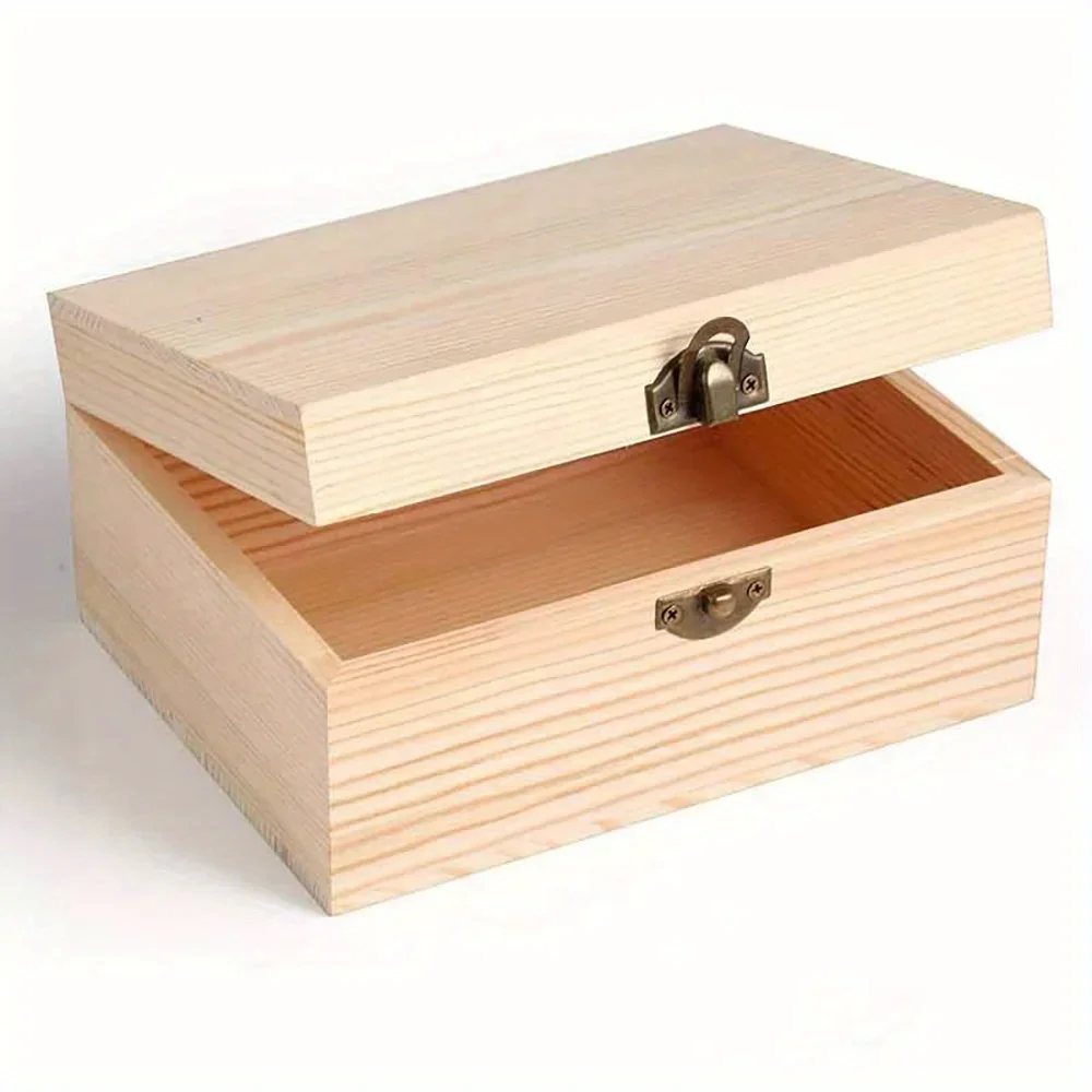 Vintage Dustproof Wooden Box Dust Proof Flip Cover Solid Wood Jewelry Container Large Capacity Iridescent Cloud Letters Pattern