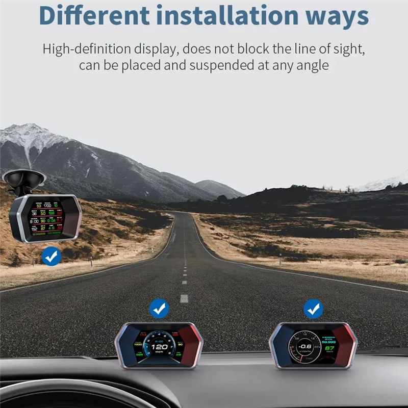 

P17 HUD Car Digital Display, OBD2 GPS Speedometer With Voltage And Temperature Gauges