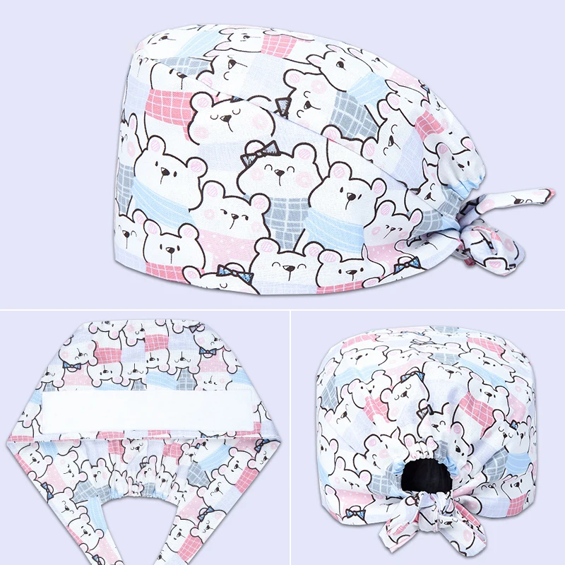 Cute Animal Print Scrubs Caps Pet shop Work Scrubs Soft Breathable Lab Scrub Hat Adjustable Nurses Hair Hats M652