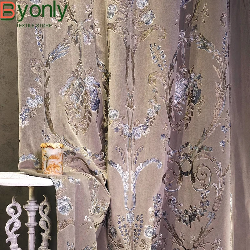 

Vintage American Purple Gray Flannelette Thickened Curtains for Living Room Bedroom Villa High Window French Window Customized