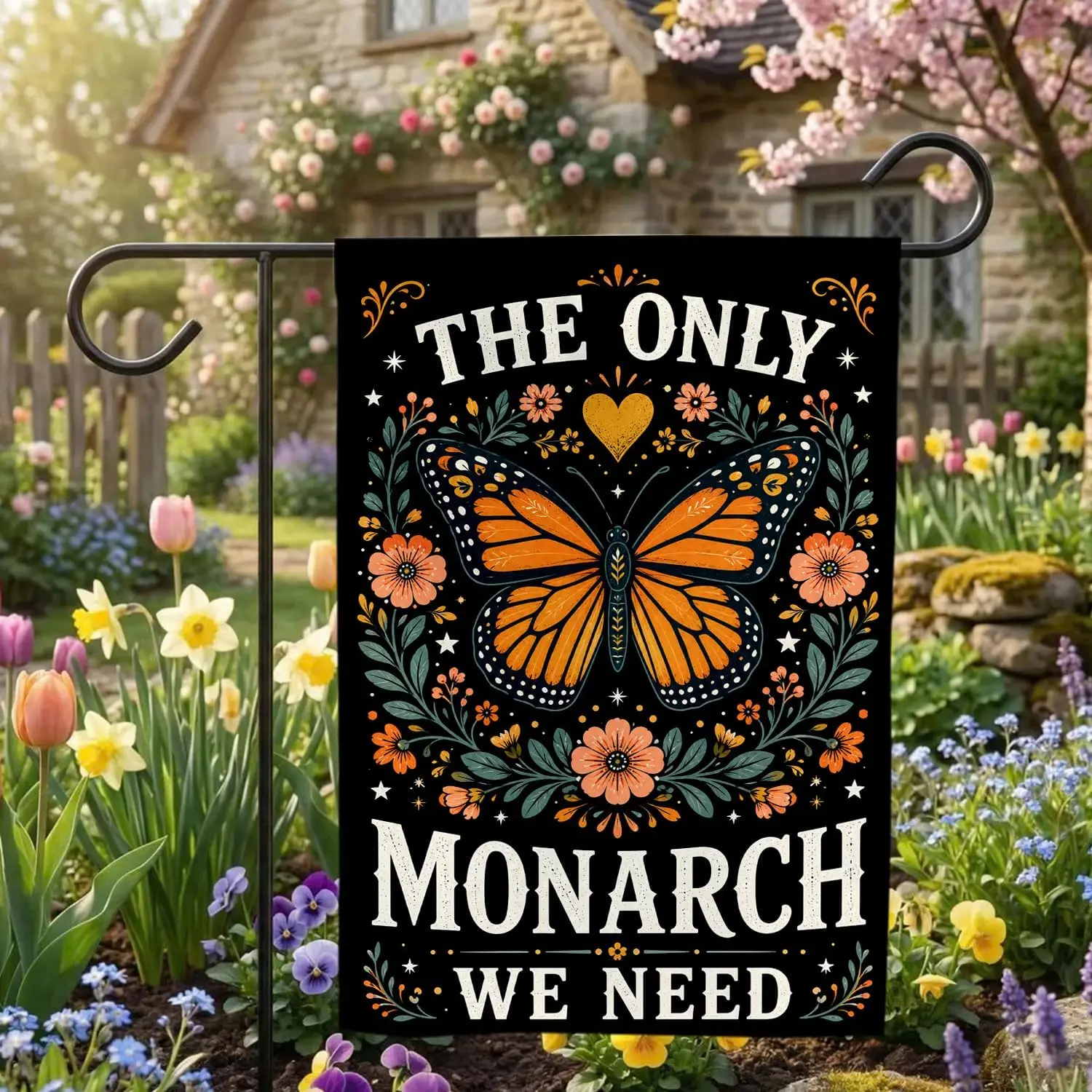 MAIANEY The Only Monarch We Need Garden Flag, Monarch Butterfly Yard Decor, Pollinator Garden Outdoor Banner, Butterfly Love llp