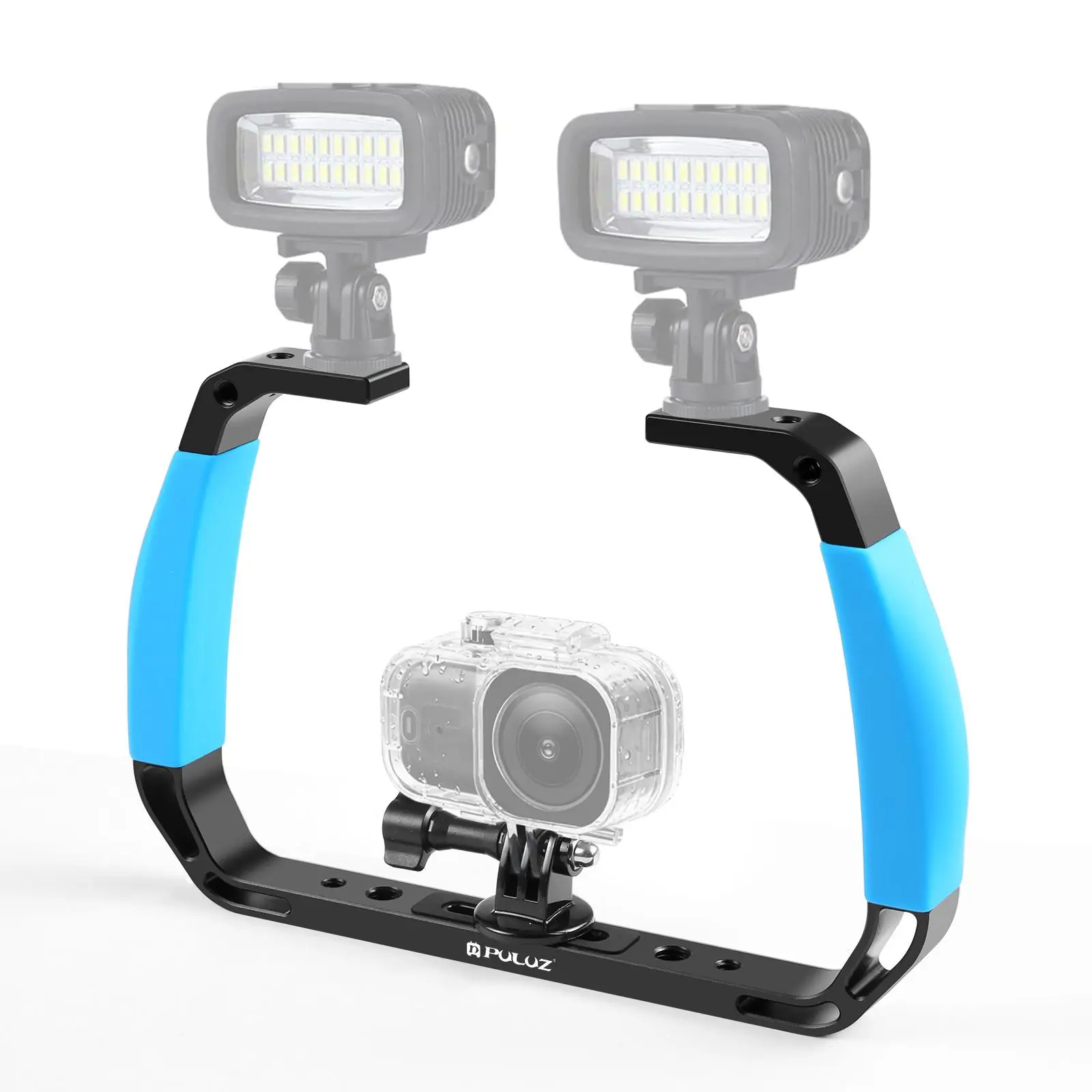 PULUZ Dual Silicone Handles Aluminium Alloy Underwater Diving Rig for GoPro, DJI OSMO Action, Insta360 and Other Action Cameras
