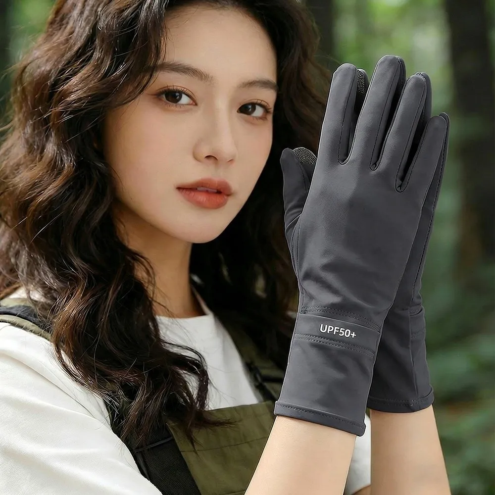 Fashion Thin Fullfinger Sunscreen Gloves UV Protection Anti Slip Driving Gloves Extended Length Ice Feeling Cycling Gloves