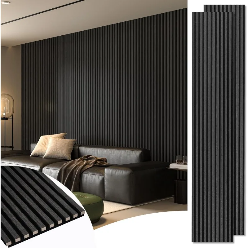 

2-Pack 108" x 12" Acoustic Wood Panels for Wall, Soundproof Wood Slat Panel for Wall and Ceiling, 3D Fluted Sound Absorbin