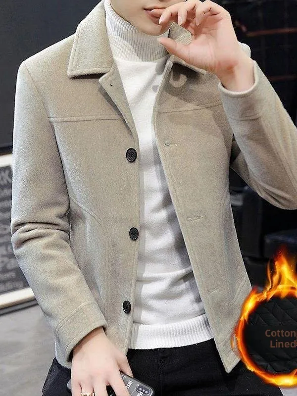 

Мужская шерстяная куртка-жакет на весну-осень с отложным воротником, повседневная деловая одежда, зимнее пальто для мужчин среднего возраста