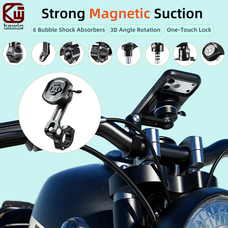 Kewig M36-C1L Motorcycle Magnetic 4-Lock Phone Holder CNC Aluminum Shockproof Phone Mount For Motorbike Bicycle E-Bike Scooter