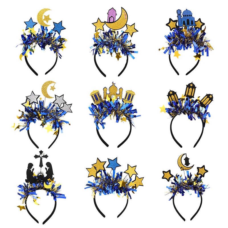

2025 Eid Mubarak Headband Glitter Stars Moon Castle Headwear Ramadan Kareem Decoration For Muslim Party Supply Eid Al Fitr Gifts