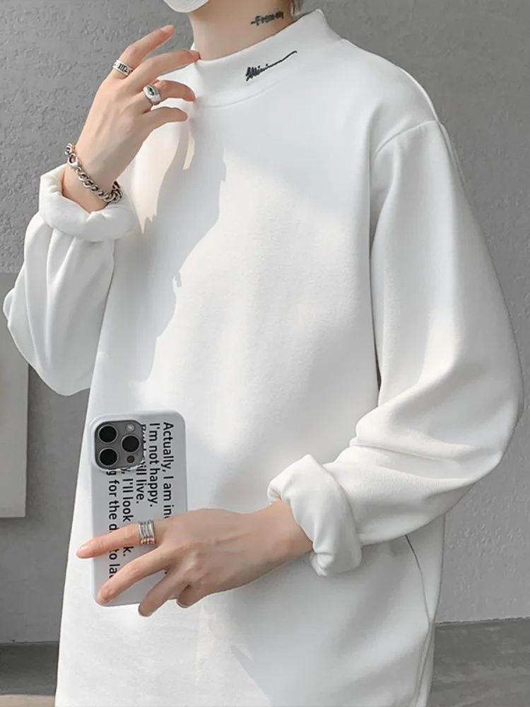 

Мужская свободная толстовка с высоким воротником, осенне-зимняя, модная, однотонная, из вельвета, повседневная, свободного кроя, для ношения под одеждой