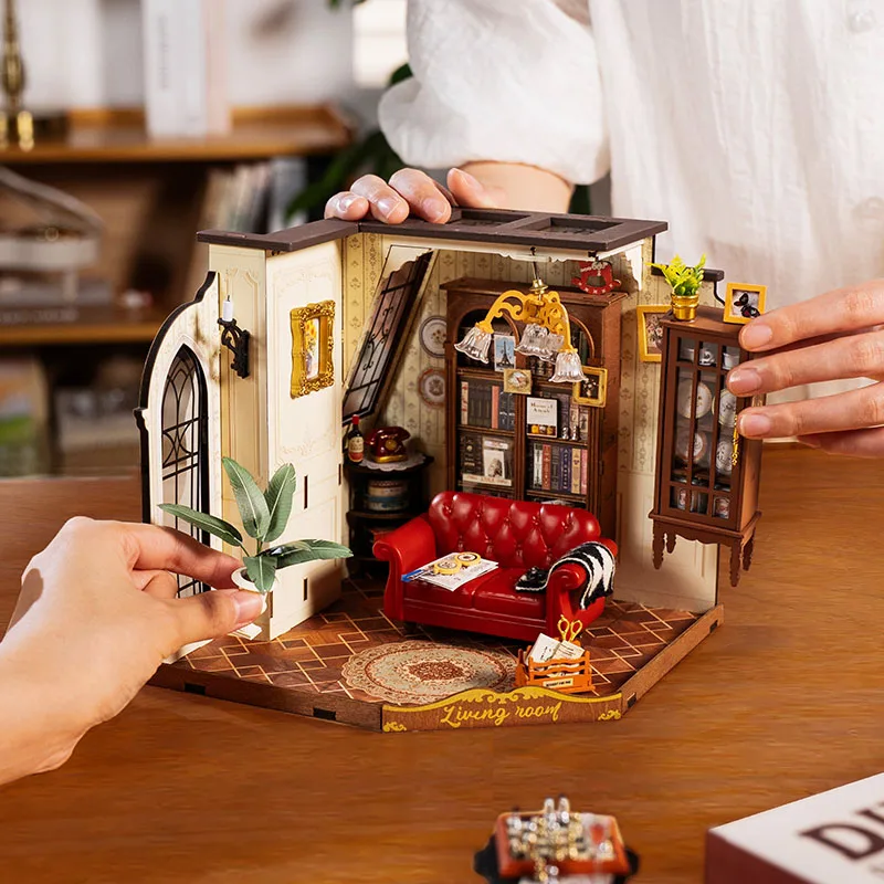 جديد Robotime Rolife لتقوم بها بنفسك بيت الدمية لغرفة المعيشة كاثرين مع أثاث دمية مصغرة مجموعات خشبية لعبة للأطفال والكبار