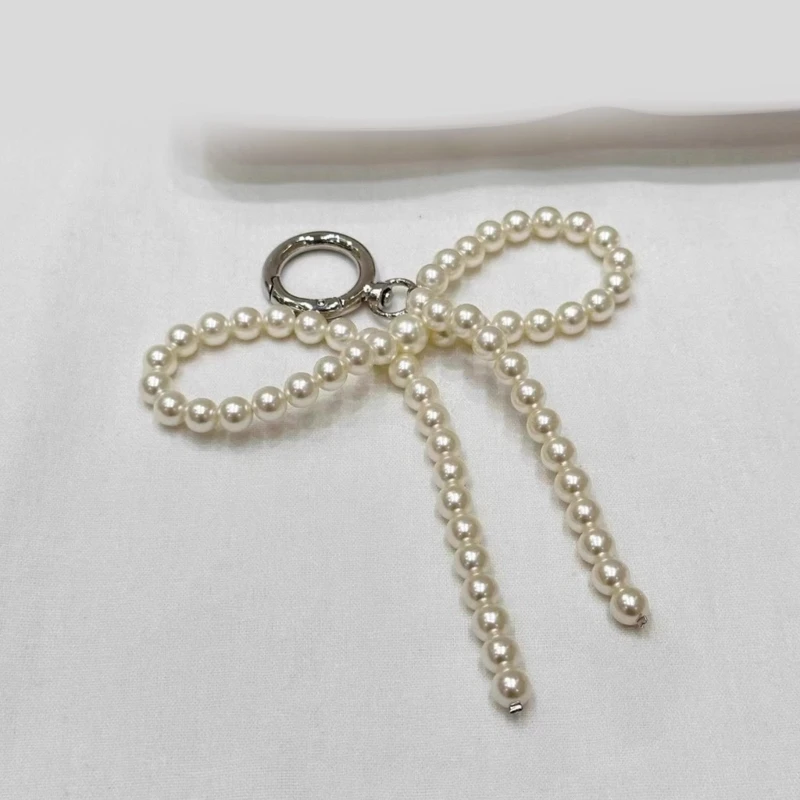 Pearl Bowknot Charm Keychains Sweet Cute Pendant Hanging Ornament Keyring Backpack Decoration Jewelry for Women Girls