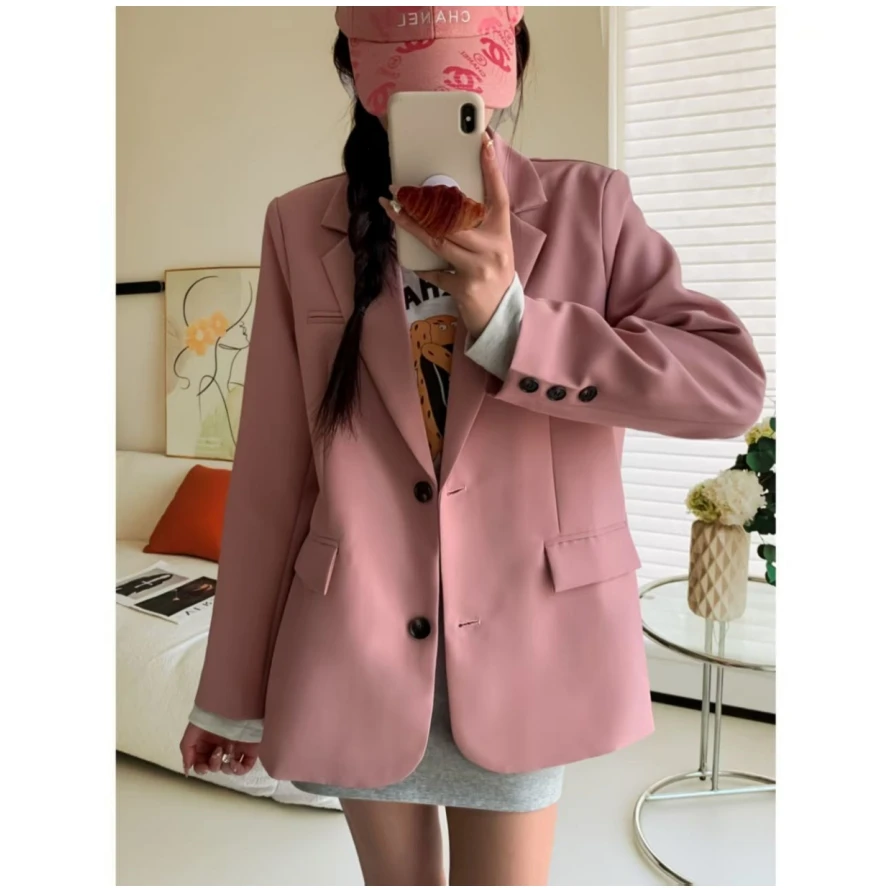 Pink Suit Jacket Women's Casual Loose Style Korean Version Spring Autumn Small Size Elegant Fashionable Long Sleeve Coat