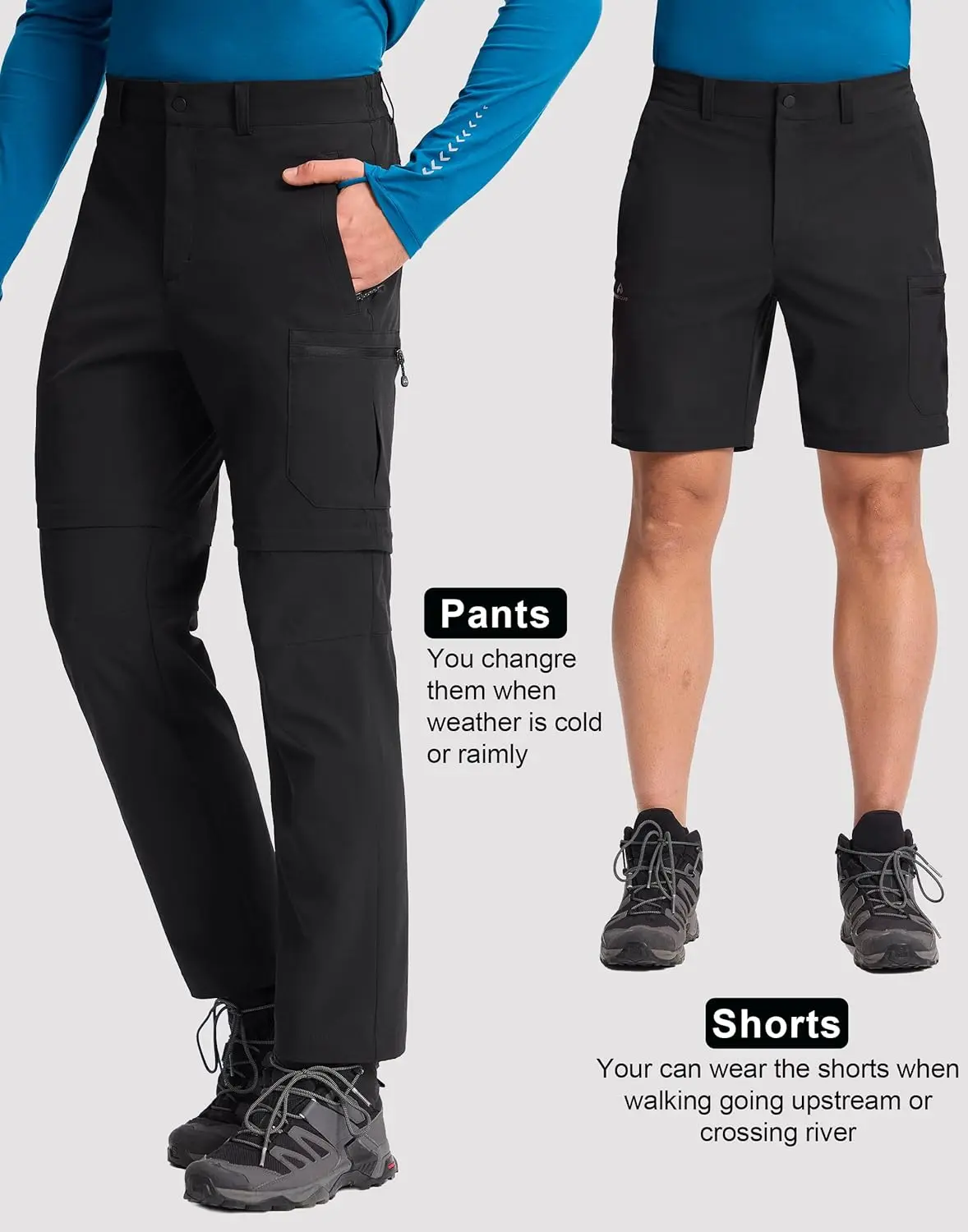 Pioneer Camp Mens Convertible Hiking Pants Quick-Dry Water-Resistant Lightweight Zip-Off Outdoor Cargo Pants Fishing Travel - view 5