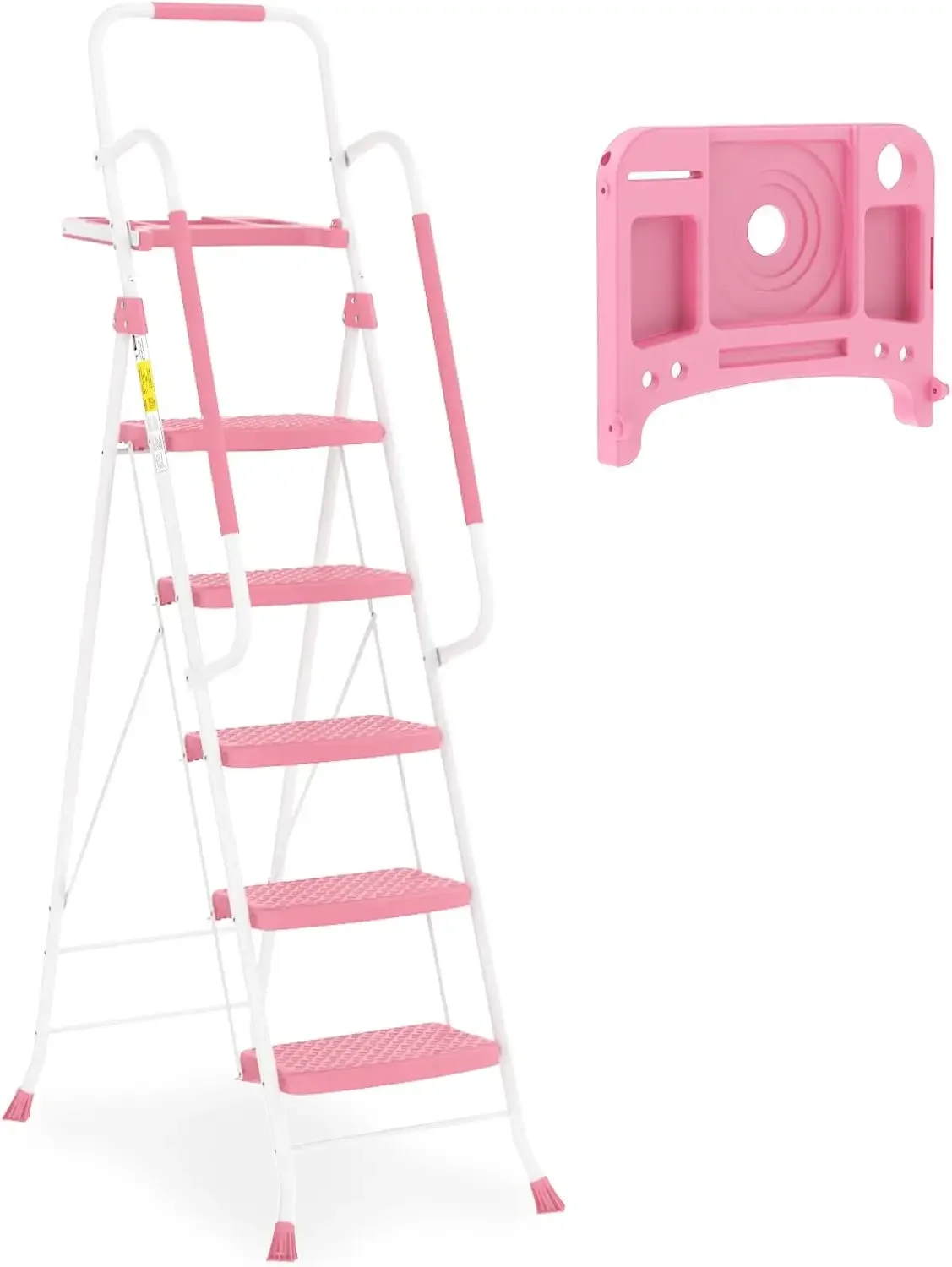 5 Step Ladder with Handrails, Folding Step Stool Portable Steel Ladder for Adults for Home Kitchen Library Office