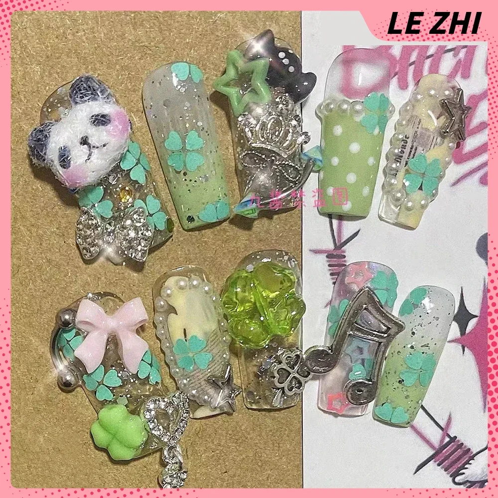 Kawaii Handmade Square Press On Nails Art Party Stickers Cute Hellokitty Flower Panda Bear Animal Niestandardowe akrylowe sztuczne paznokcie