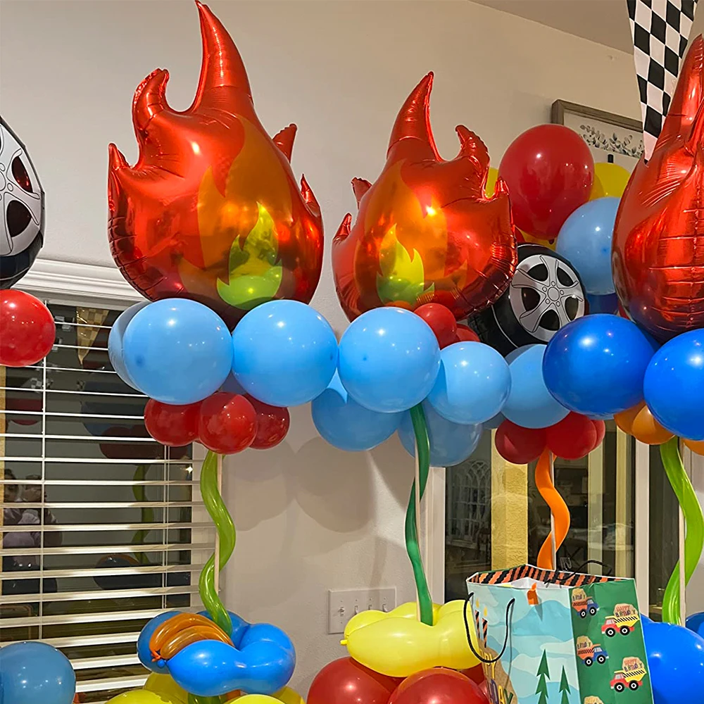 3Pcs Firefighter Party Favors Fire Flame Balloons Fireman Theme Kid's Party Supplies Air Globos Fire Truck Birthday Decorations