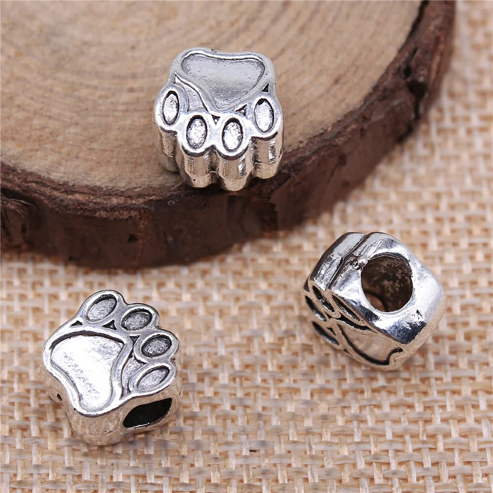 WYSIWYG 3pcs 11x11x7mm Dog Paw European Big Hole Beads Paw Beads Charms Paw Charms Beads For Jewelry Making