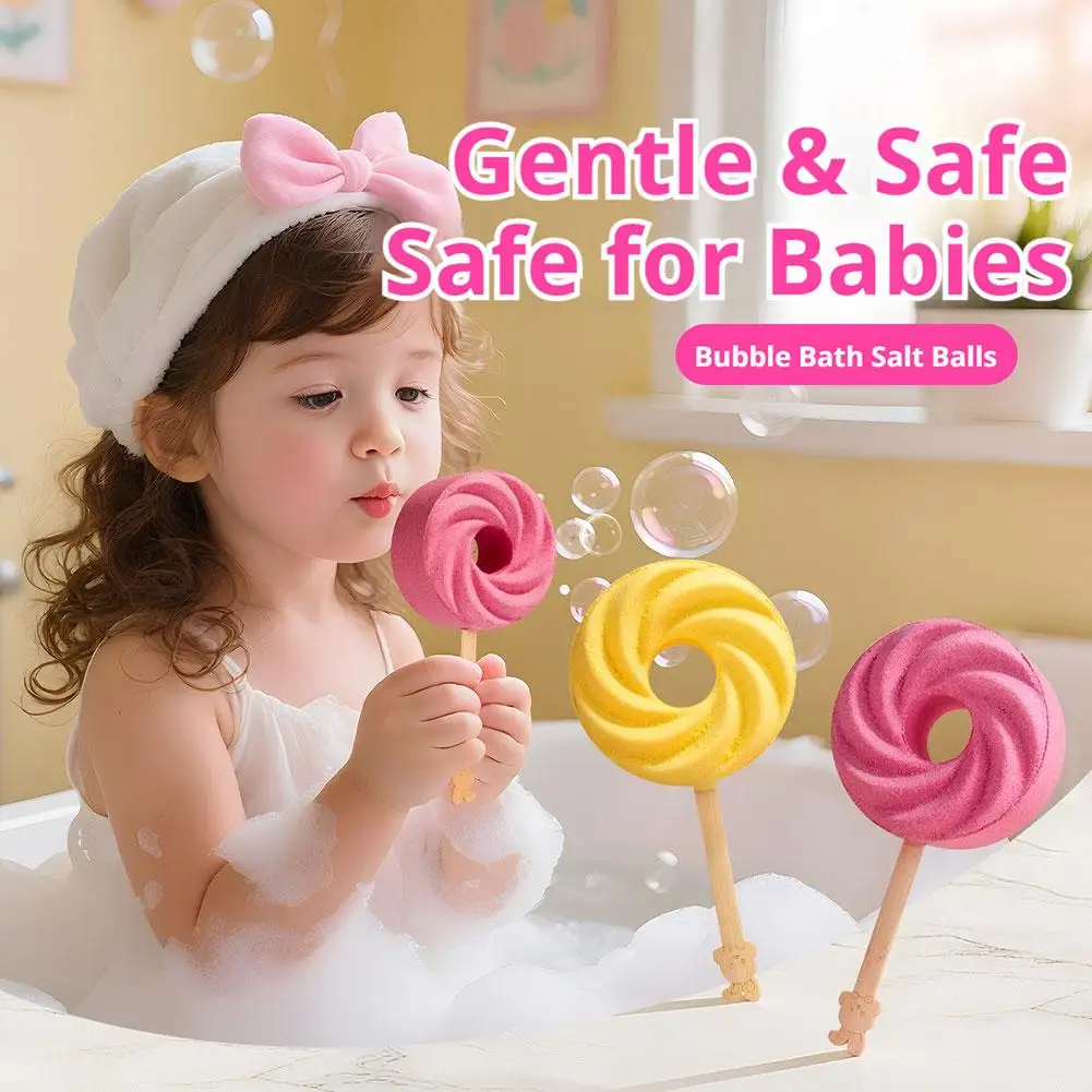 Lollipop shape Blowing Bubble Bath Salt Balls,Can blow bubbles Bath Toy for Children, Fruity Scent Mild Formula Bubble Bath Salt
