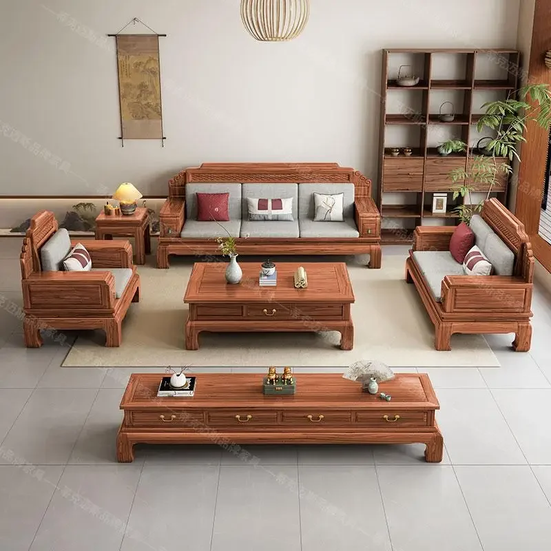 

New Chinese style ebony wood solid wood sofa living room Ming style retro furniture walnut sofa with drawers