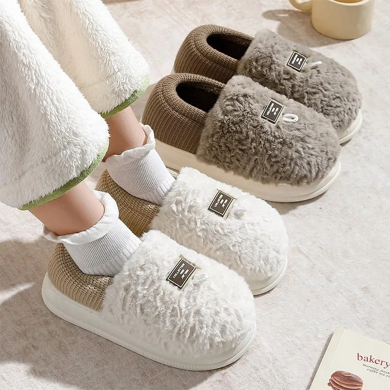 

2024 new cotton slippers women's fall and winter indoor home warm package with fluffy thickened soft bottom cotton shoes men's