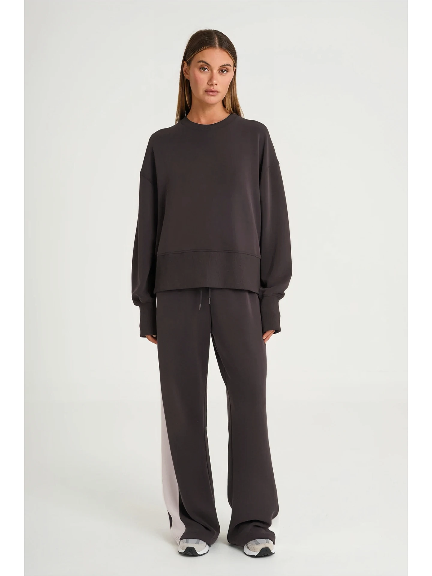 Ultra-Soft Minimalist Melbourne Wide Leg Sports Pants Color Block High Waist Elastic Processing Modal Polyester Spandex Blend