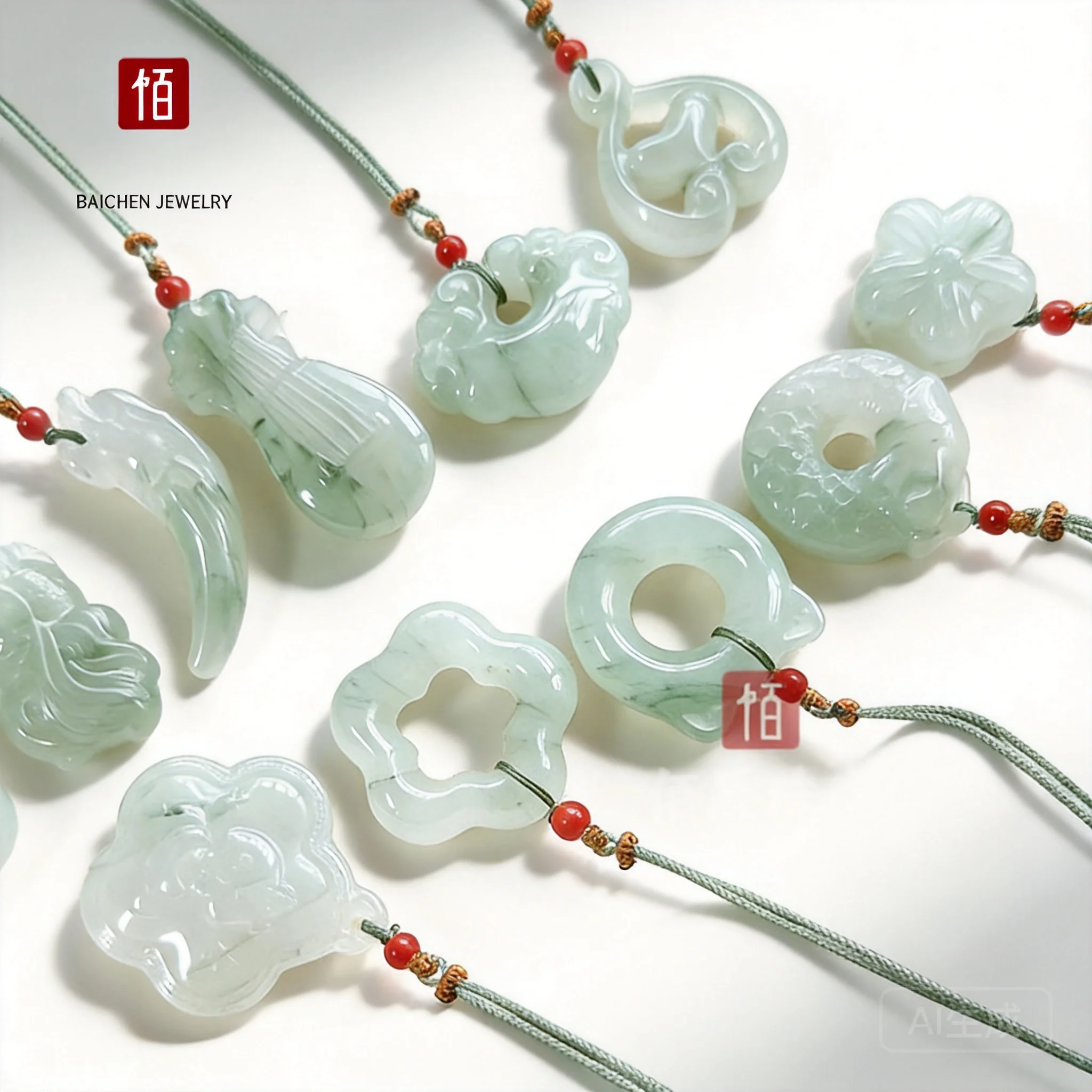 Chinese Style Auspicious Natural Tianshan Cui Jade Lucky Charms Flower Five Pointed Star Peace Buckle Pendant For Bracelet Neckl