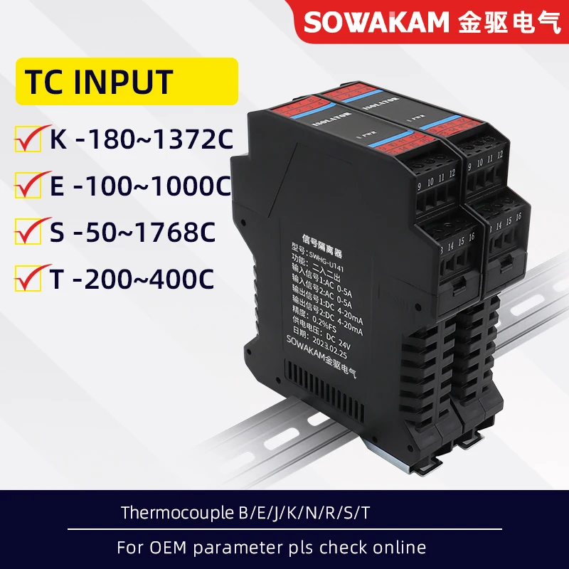 Temperature Transmitter B E J K N Thermocouple Signal Isolator Sensor Temperature Converter 4-20mA Output