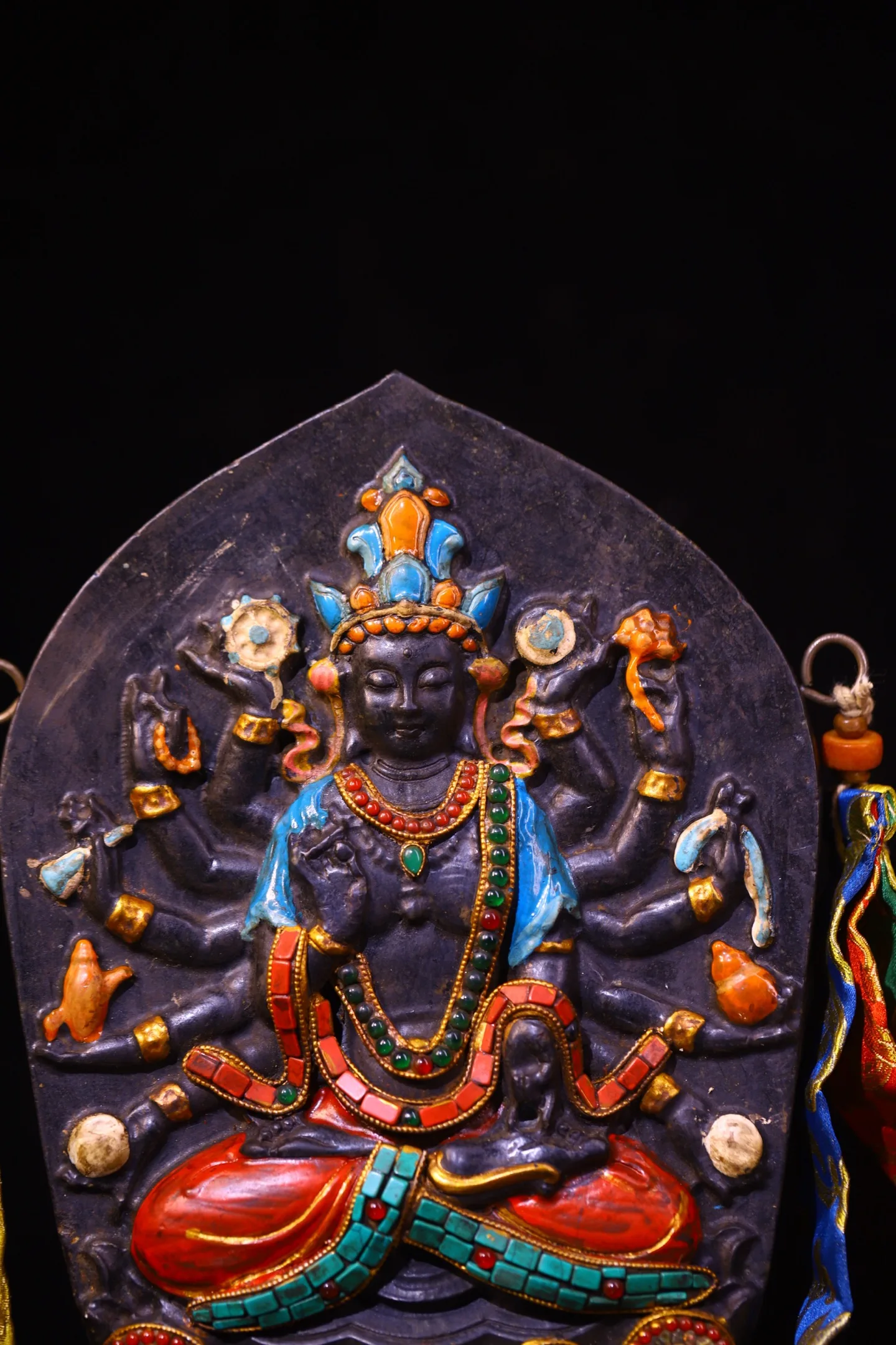 Old Meteorite Mosaic Gem gZi Beads Turquoise 1000 Guanyin Cundhi Bodhisattva Buddha Plaque Buddhist Niche Prayer flag