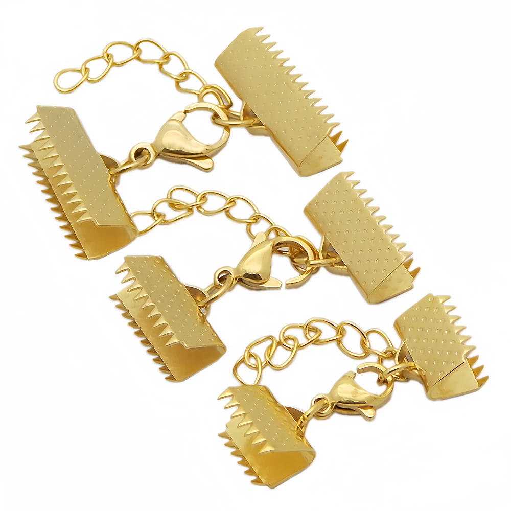 5pcs Stainless Steel Ribbon Leather Ends Lobster Claw Clasps Extension Chain Connector Fastener Clasps for Bracelet DIY Making