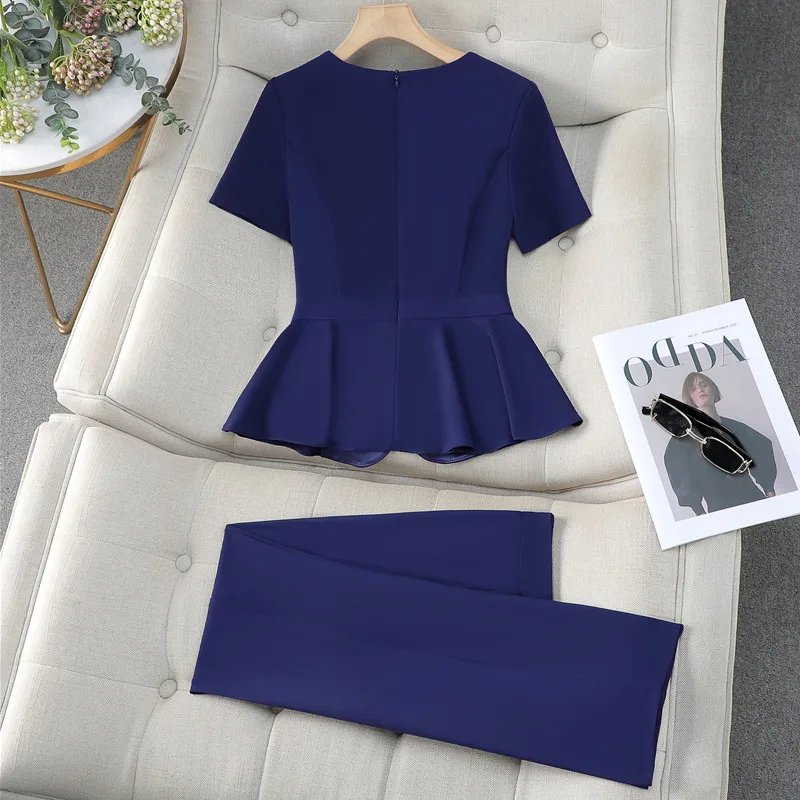 NAVIU Women Wear Stylish Scrub Suits Office Ladies Uniform Pants Suits Solid Color Unisex Operating Work Wear Black Blue