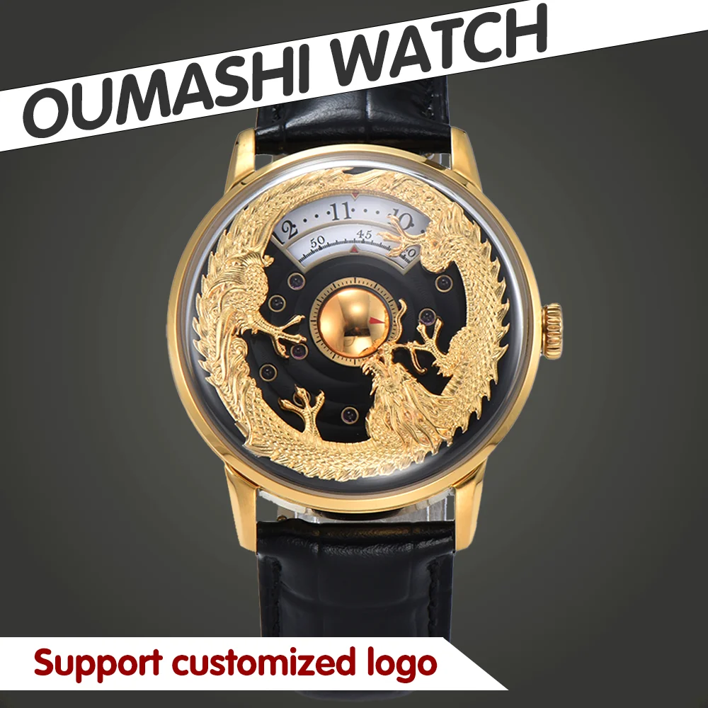 Double Date Watch 42mm Luxury Men's Watch Automatic Mechanical Movement Watch Gold Dragon OUMASHI Business Watch