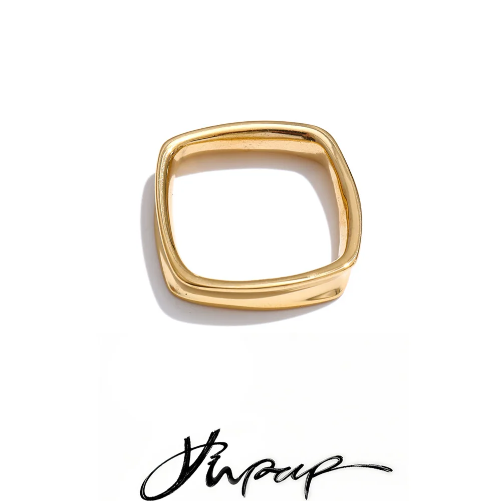 Yhpup Size 6789 Stainless Steel Square Minimalist Finger Ring PVD Plated Hypoallergenic Metal Bright Fashion Jewelry Wholesale