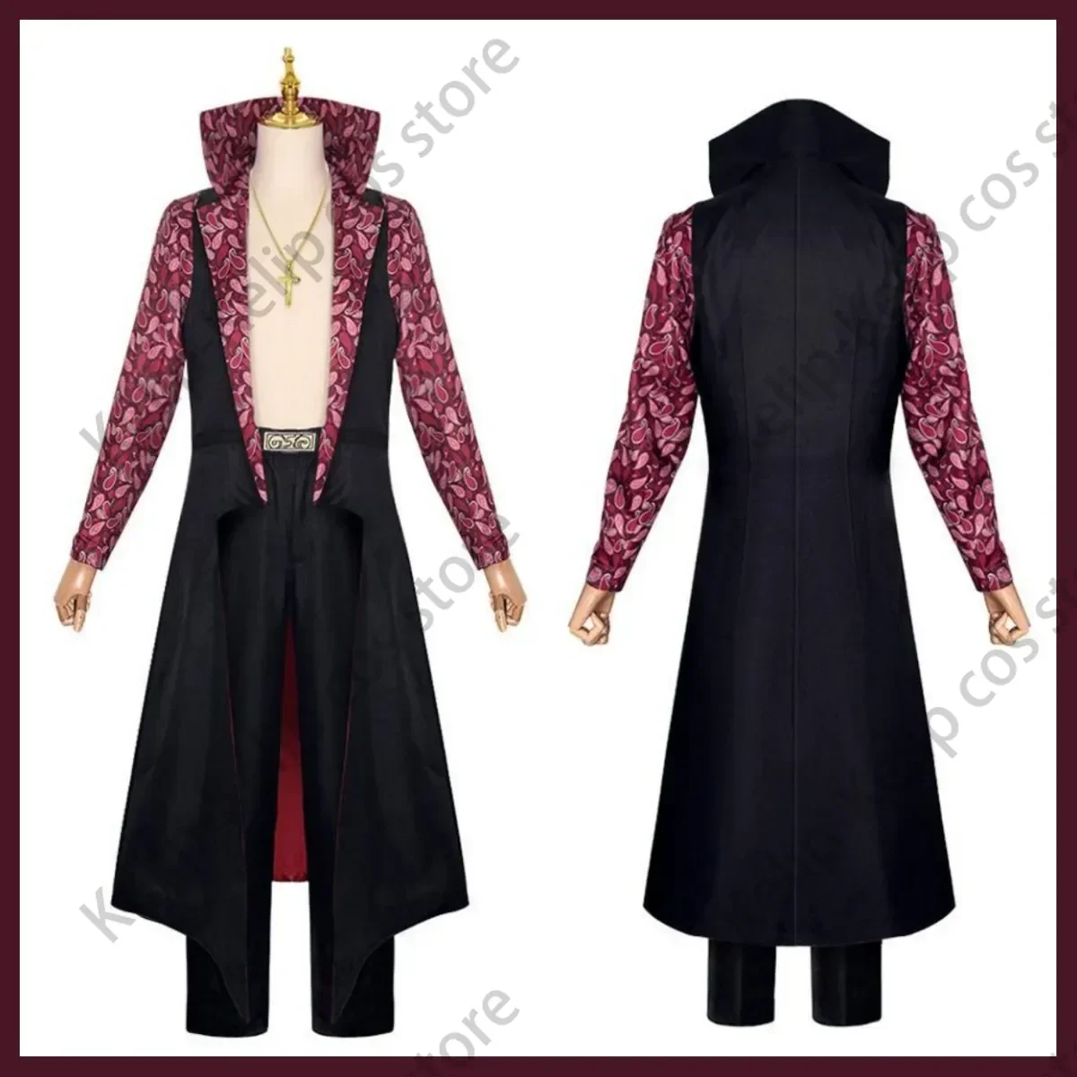 Live Action Movies Dracule Mihawk Cosplay Costume Stand-up Collar Cloak Printing Trench Coat Adult Man Halloween Carnival Suit