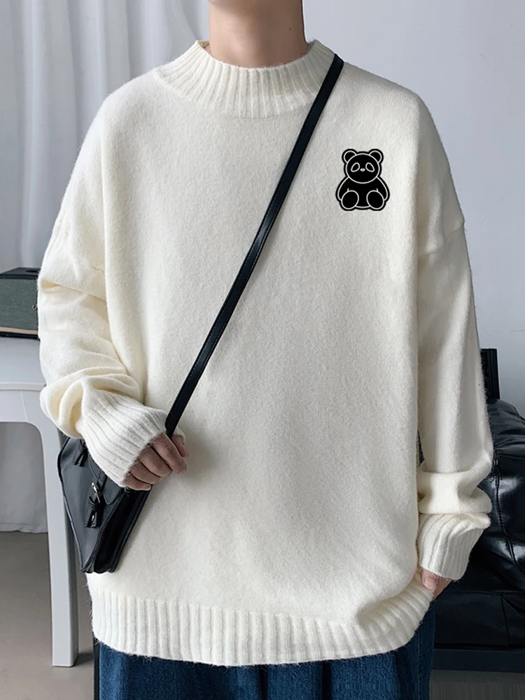 

Мужской свободный вязаный свитер с высоким воротником для осеннего сезона, большие размеры, повседневный трикотаж для пар, из смесового полиэстера