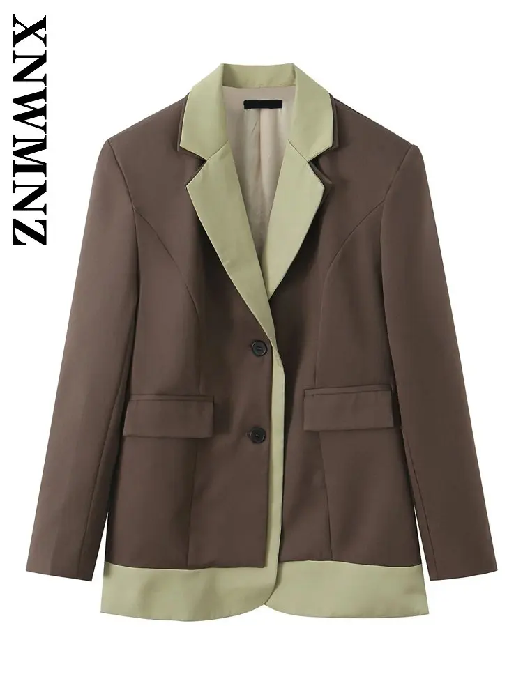 

XNWMNZ 2025 осенний новый женский винтажный костюм с зубчатым воротником и длинными рукавами, пальто, простой повседневный зимний женский универсальный пиджак