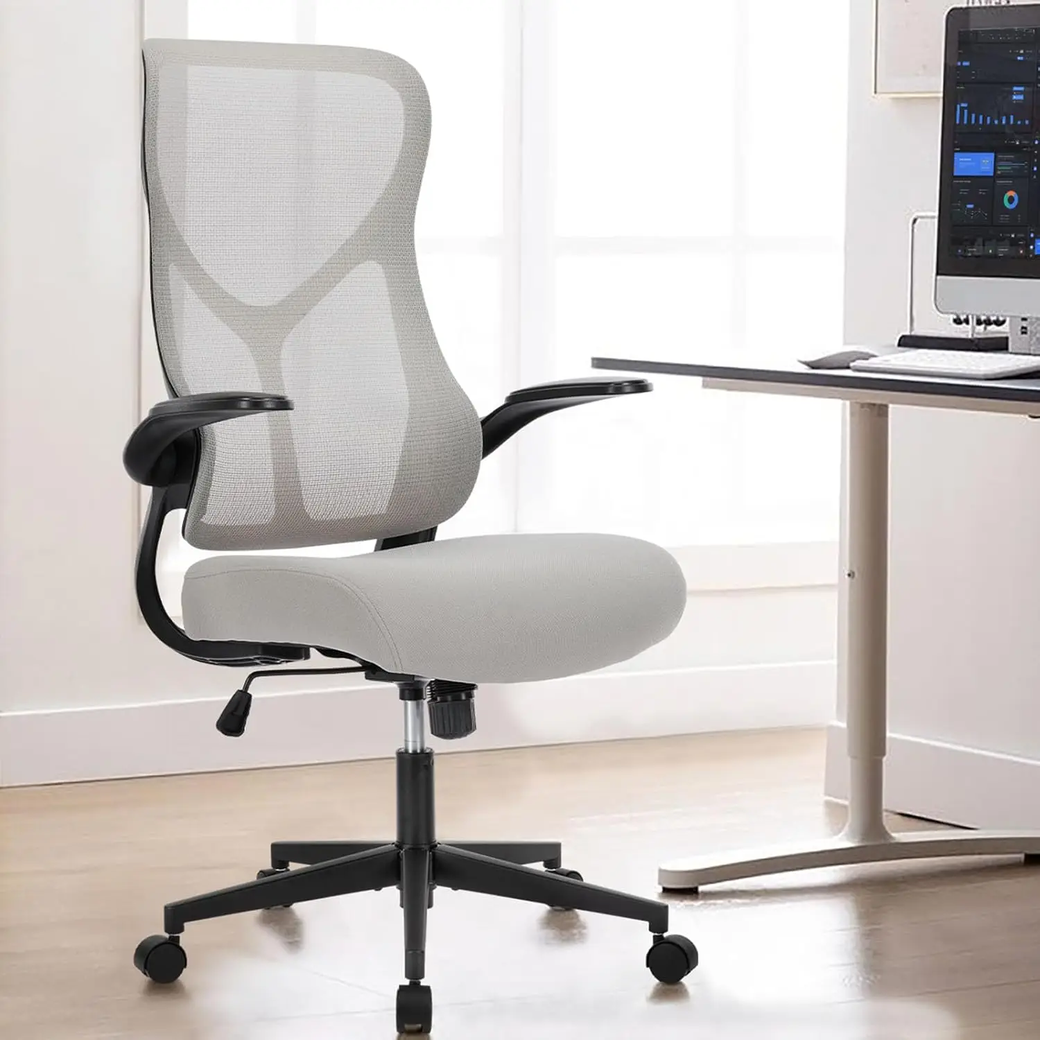 

High Ba Office Chair - Ergonomic Computer Gaming Mesh Chairs With Lumbar Support, With Soft Flip Up Arms, Adjustable Height And