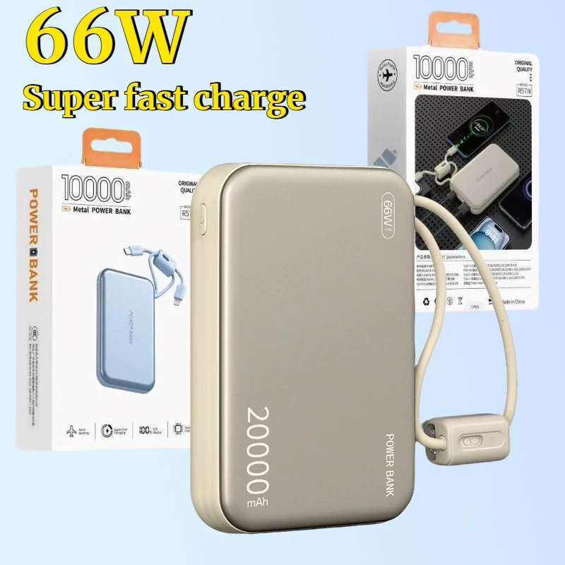حار 20000 مللي أمبير قوة البنك 66 واط شحن سريع المدمج في كابلات Powerbank آيفون Xiaomi هواوي سامسونج بطارية احتياطية خارجية #2
