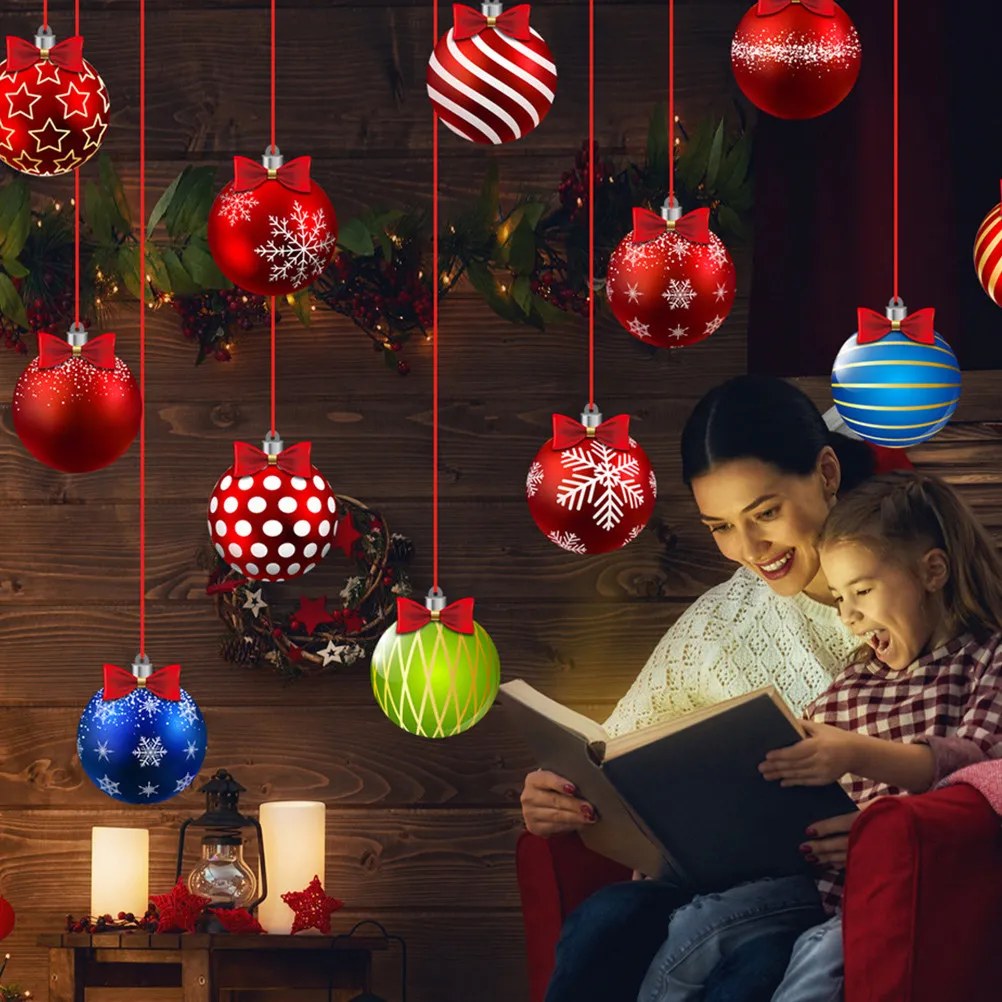 

Набор елочных шаров-украшений: красочные пластиковые подвесные декорации для рождественской елки, вечеринки, витрины, с красной лентой в комплекте