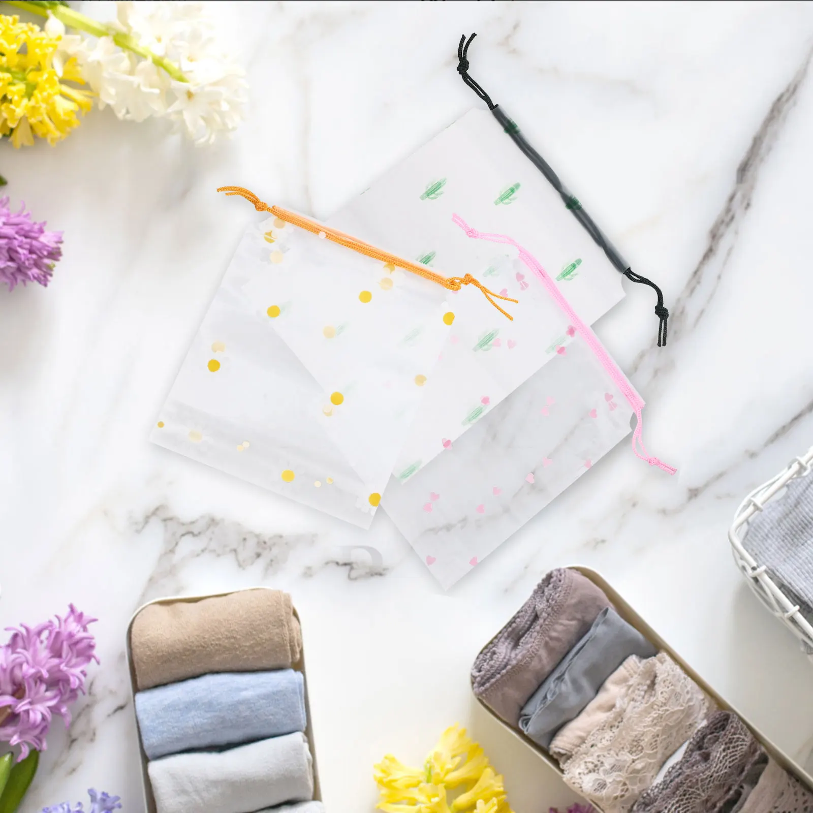 

9pcs Storage Bags Clear Drawstring Organizers 16x20 18x25 20x30 for Travel Luggage Shoes Clothes Socks Cactus Heart