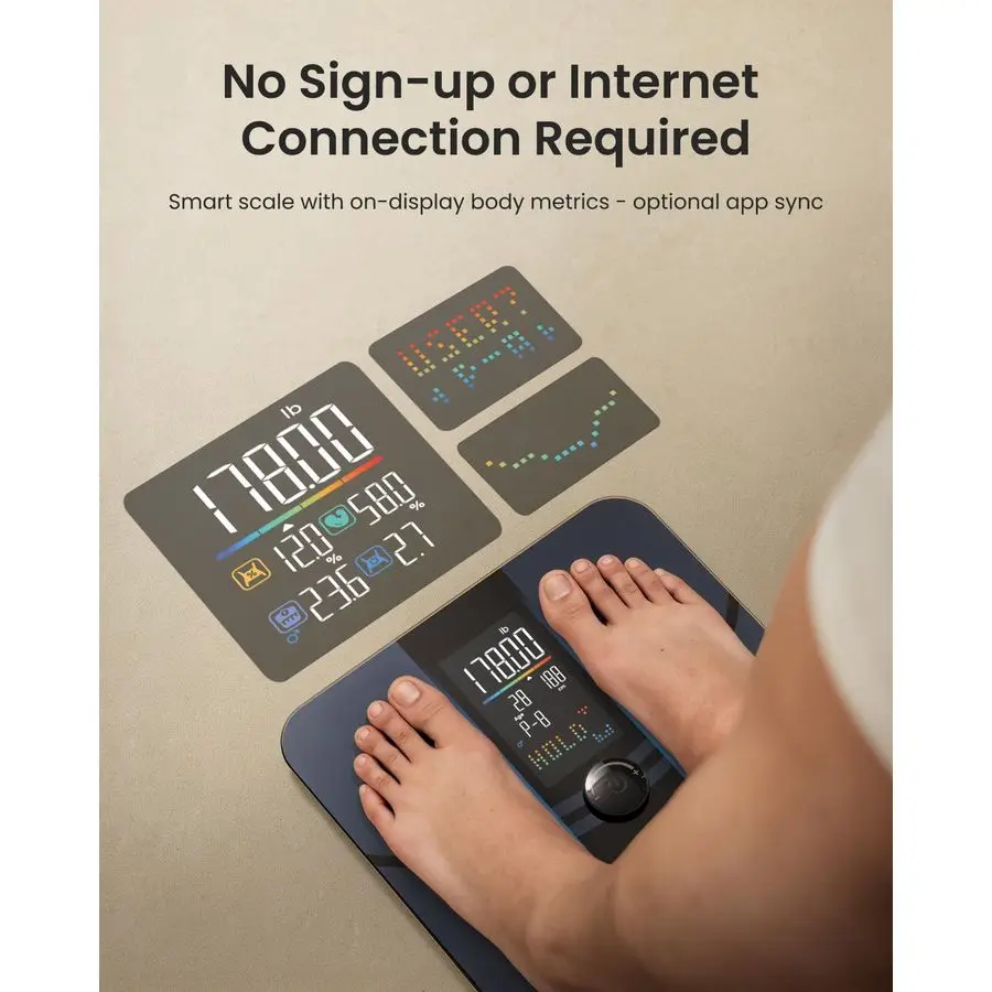 Smart Scale for Body Weight, Body Fat Scale for BMI, Body Fat, Muscle Mass, High Accurate Bathroom Scale with Large VA Dispaly,