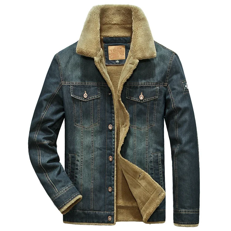 

Thicken Warm Casual Outerwear Fleece Overcoat Clothes Male New Mens denim jacket Winter fur collar Cotton Jacket Men