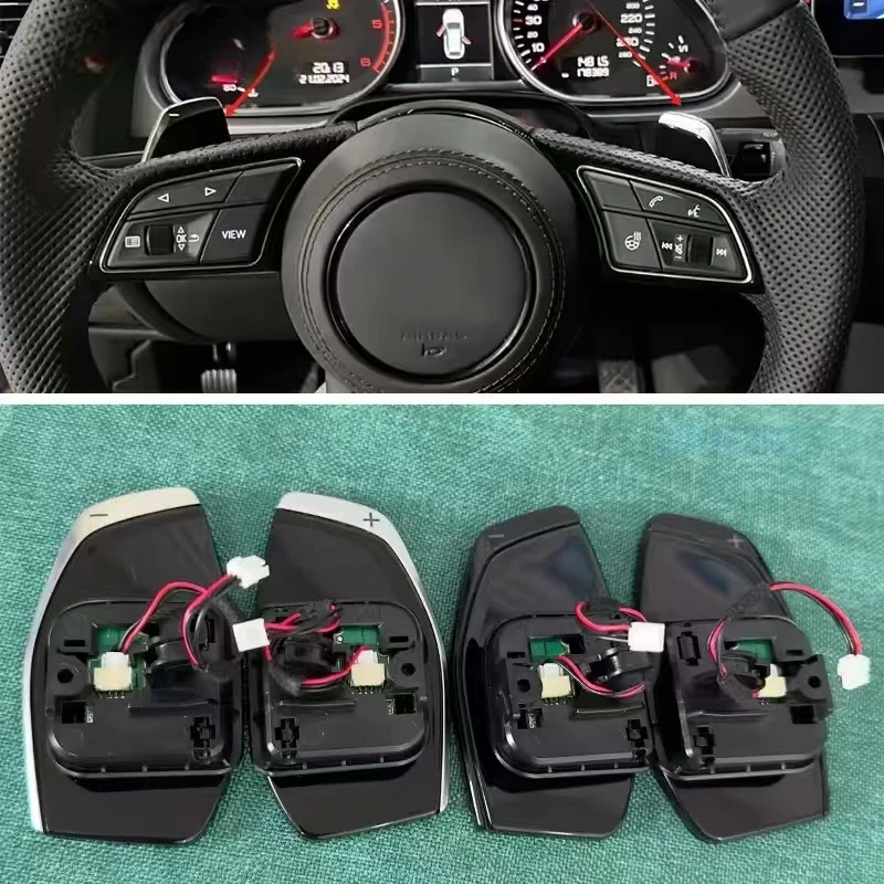 Glänzend schwarze Lenkrad-Schaltwippen für Audi A4 B9 A5 B9, schwarz und silber. – Detail 1