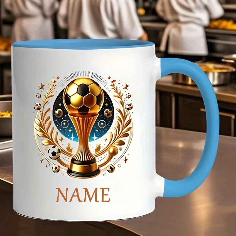 Football Trophy Design Ceramic Mug Creative Sports Themed Insulated Tumbler Coffee Cup Water Personalized Name Customization
