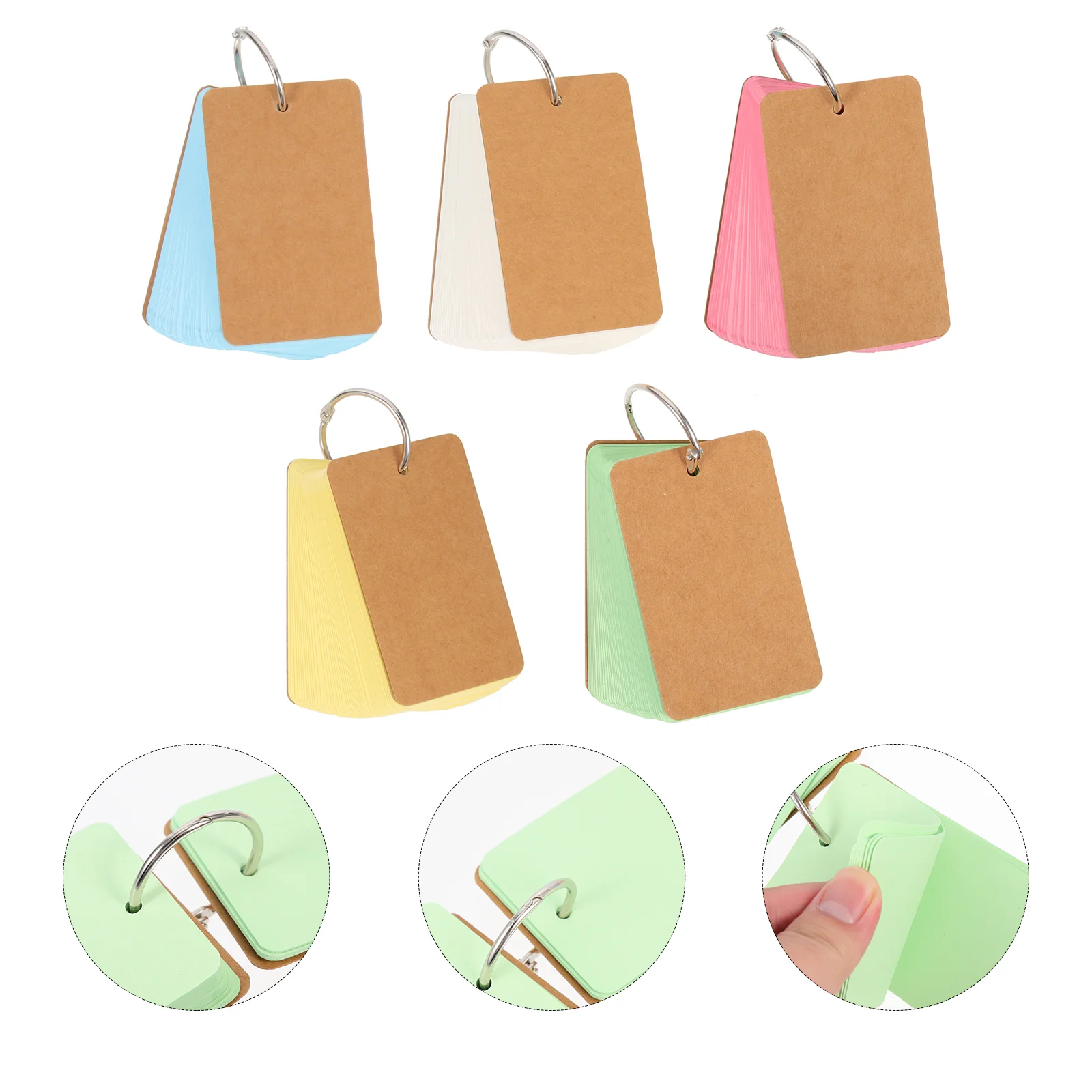 

5 Pcs Card Stock Students Flashcards Words Portable Blank Paper Note Pad with Binder Rings Memo