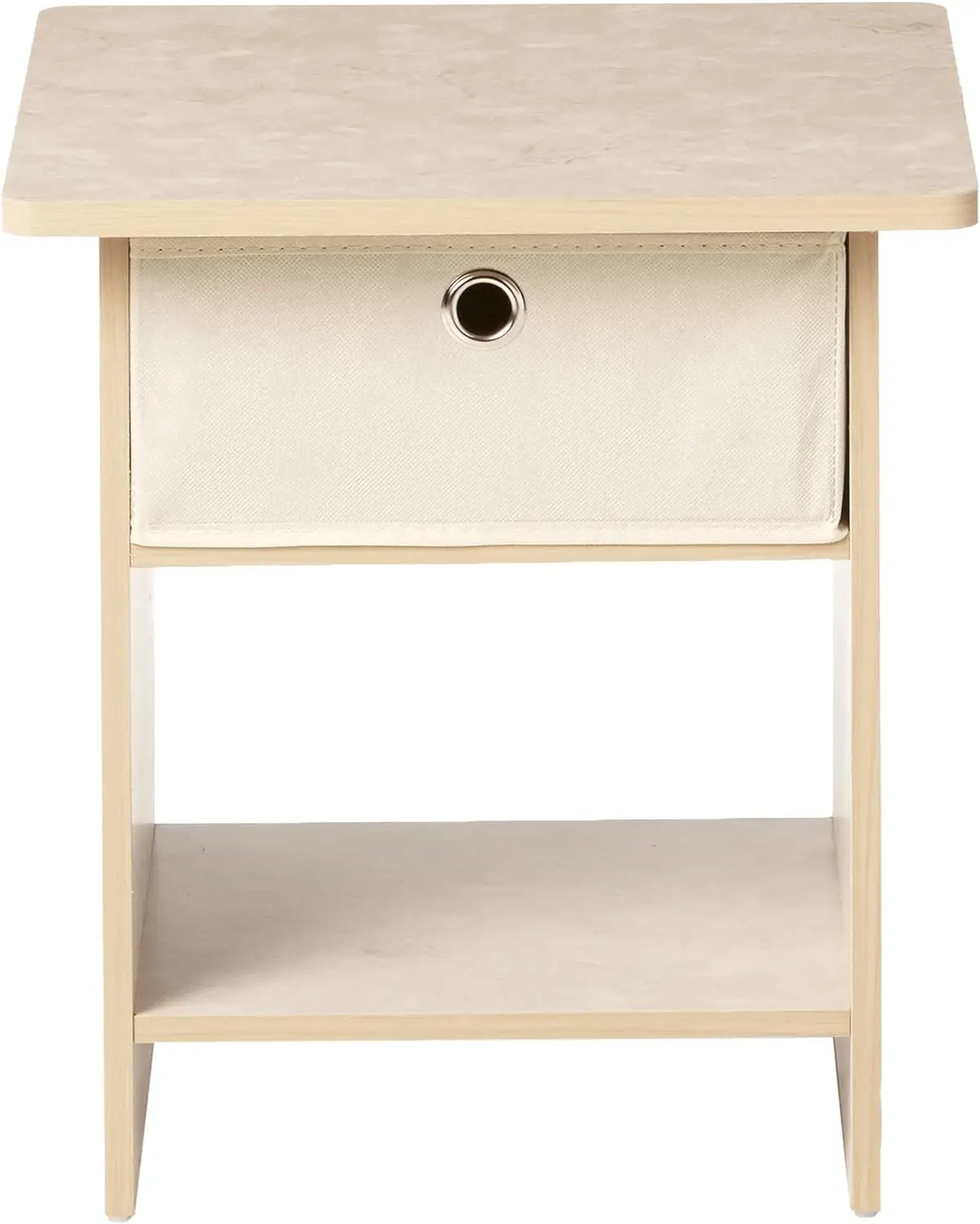 The Dario End Table / Side Table / Night Stand / Bedside Table with Bin Drawer, 2-Pack, Cream Faux Marble/Ivory