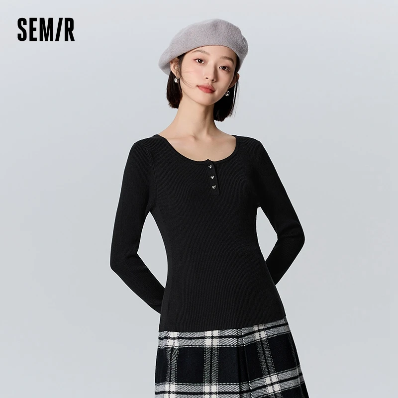 Semir Sweater Women Stringy Selvedge Half-Tall Collar Right Shoulder Inside 2023 Winter New Antibacterial Heat Storage Slim Fit