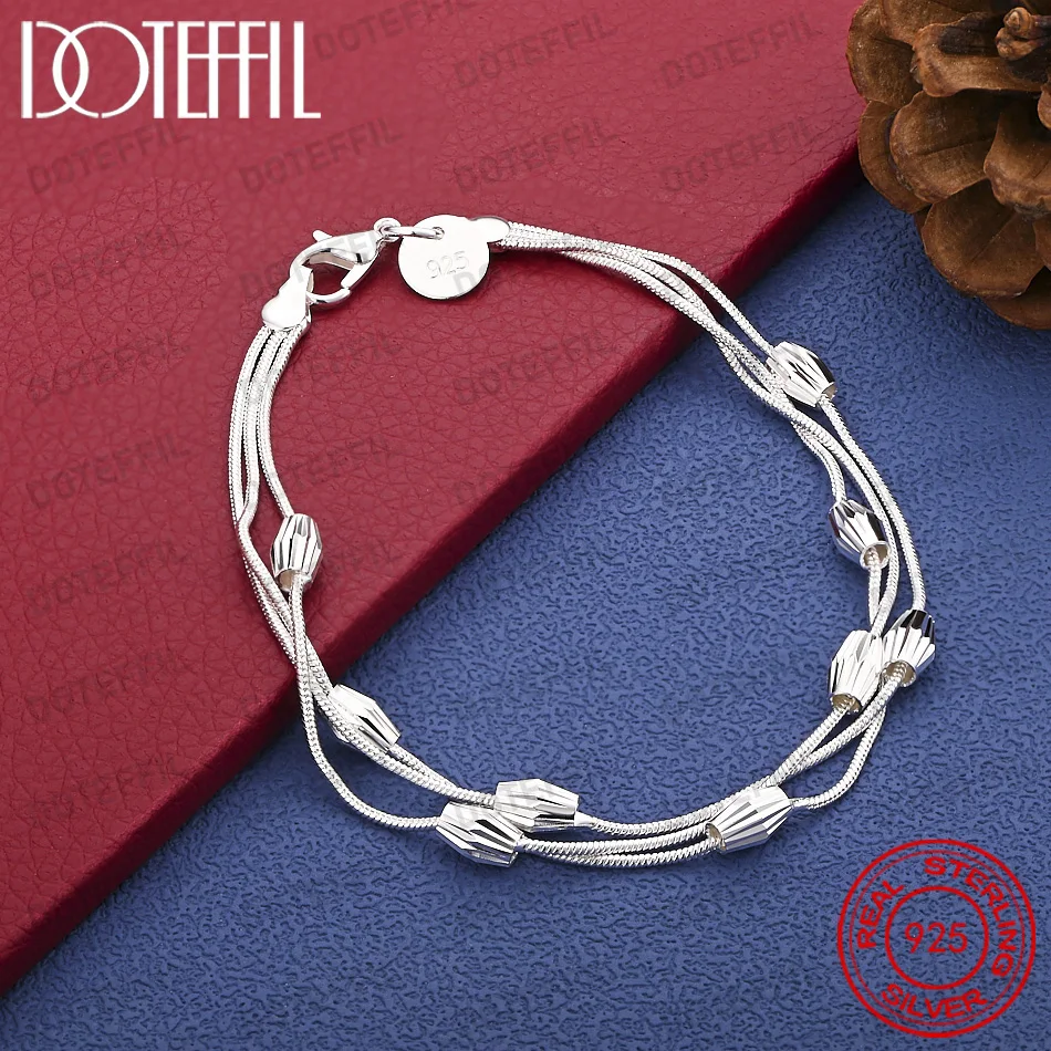 

DOTEFFIL 925 Sterling Silver Snake Chain Beaded Bracelet Simple Jewelry Accessory for Man Woman
