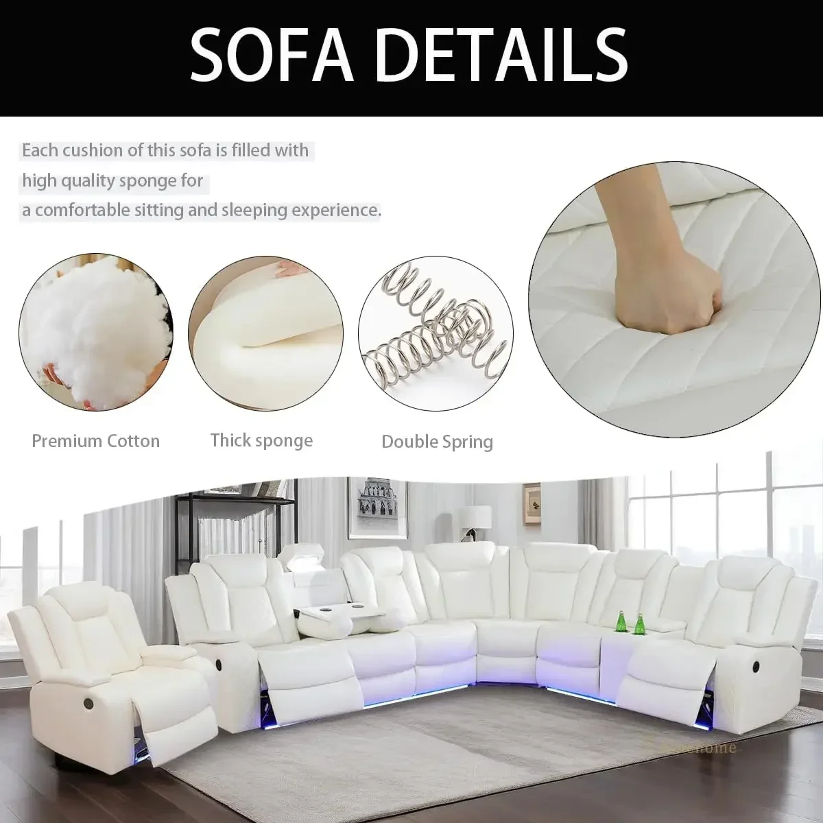 المبيعات الساخنة أثاث غرفة المعيشة أريكة مقطعية مستلق، كرسي طاقة غرفة المعيشة أريكة قابلة للتعديل، كرسي Loveseat مع مساحة تخزين #5