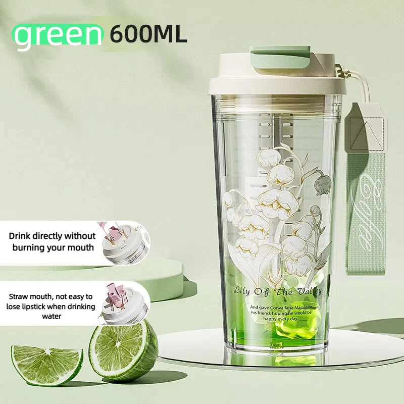 

1P tender green plastic water cup for girls, high-level plastic coffee cup, portable, durable, leak proof kettle